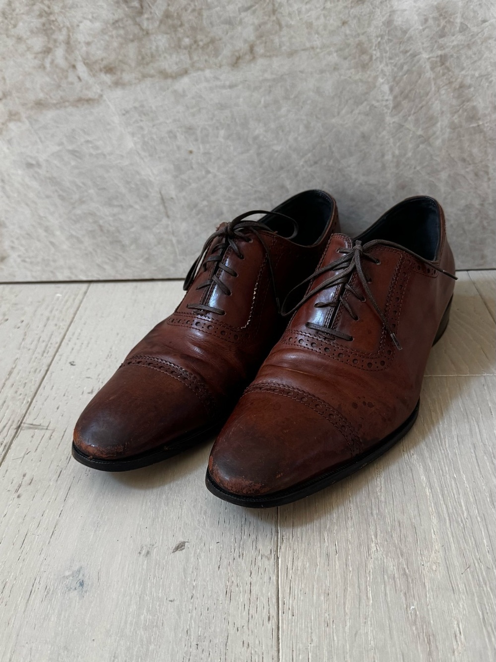 To boot New York Men's Brown Leather Cap-Toe Oxfords